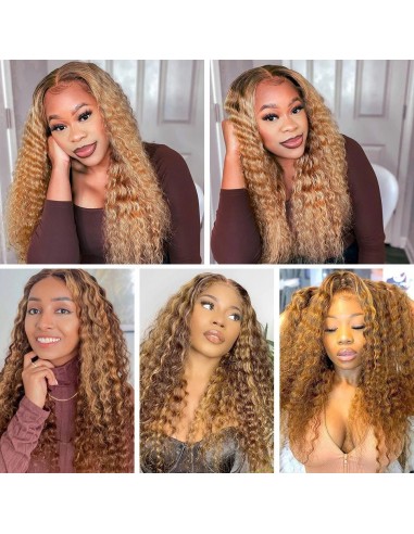 Deep Wave Chatain Méché Blond Wig zonder lijm met voorgekoppeld kant Pour